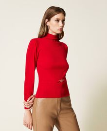 Nahtloser Pullover mit stilisierter „Oval T“-Trense Rot Mohn Frau 222TT3191-03