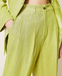 Pantalon cropped en lin lamé Vert « Green Oasis » Femme 221LL23YY-04