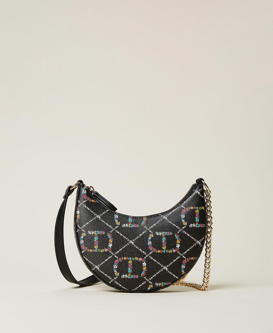 'Moon' hobo bag with double shoulder strap and logo Flower / Black Oval T Design Woman 222TD8112-01