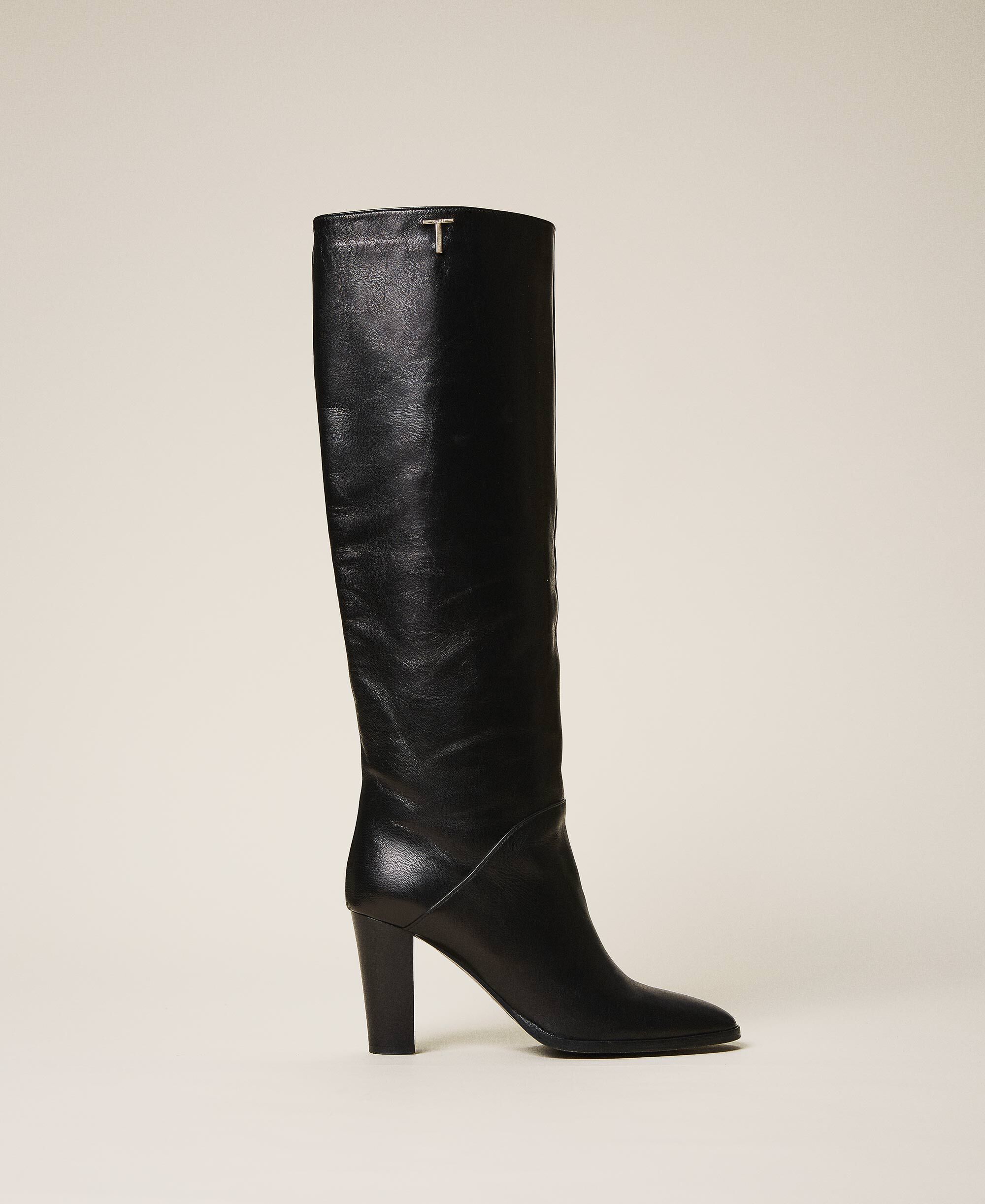 Leather high boots Woman, Black | TWINSET Milano