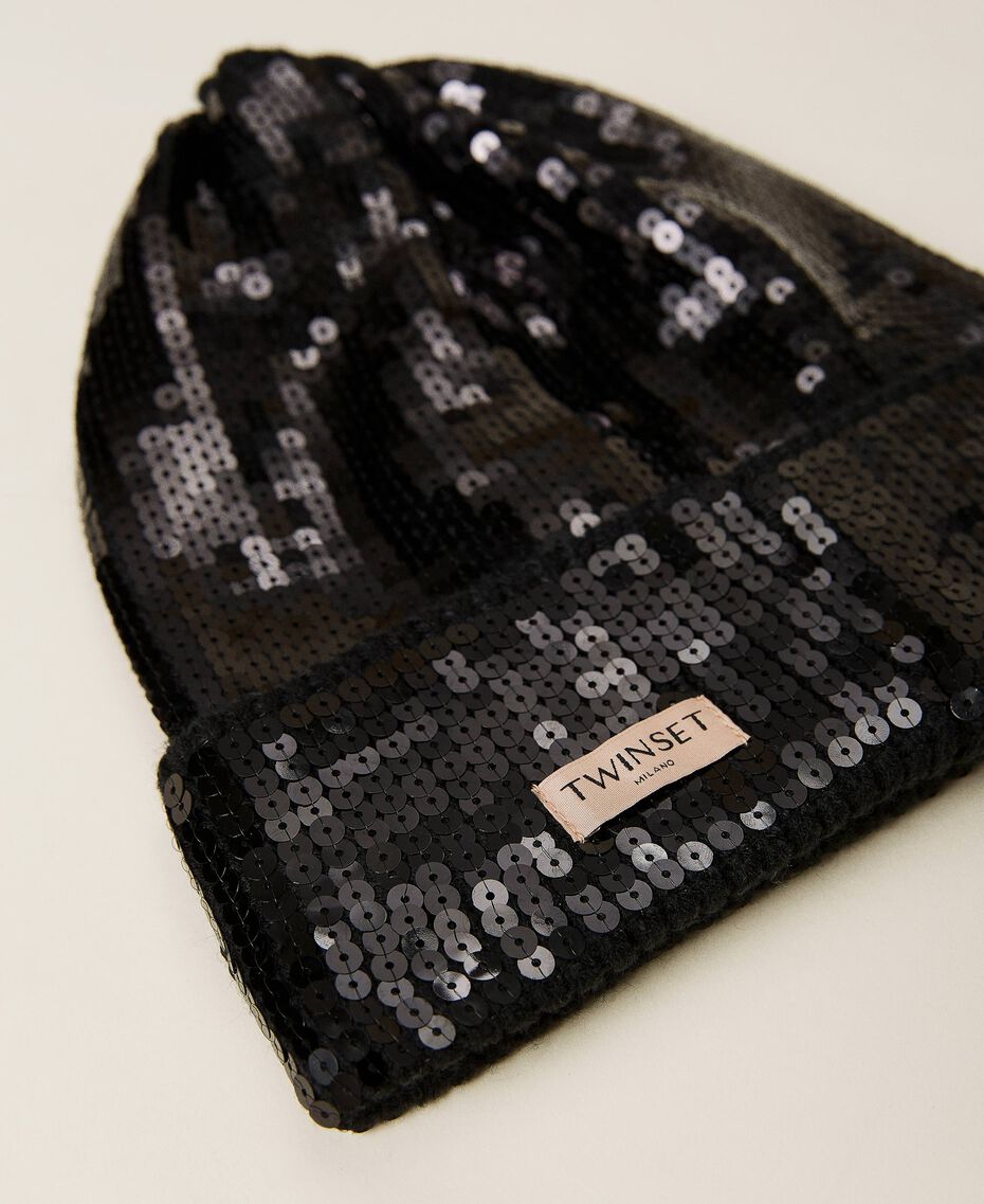 Knit beanie with sequins Black Woman 212TA4056-02