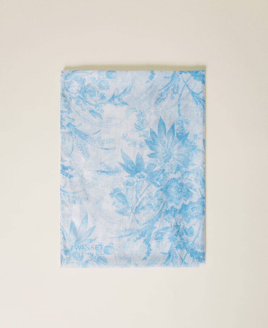 Écharpe avec imprimé floral en toile de Jouy Imprimé Fleur Sanderson Blanc « Neige »/Bleu Femme 221TA4067-01
