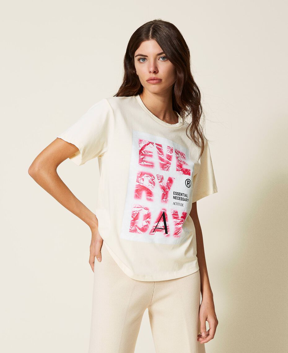 T-shirt regular avec imprimé Beige « Parchment » Femme 222AP2174-02