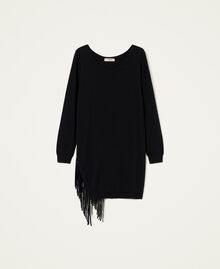 Short wool blend dress with fringes Black Woman 222TT3120-0S