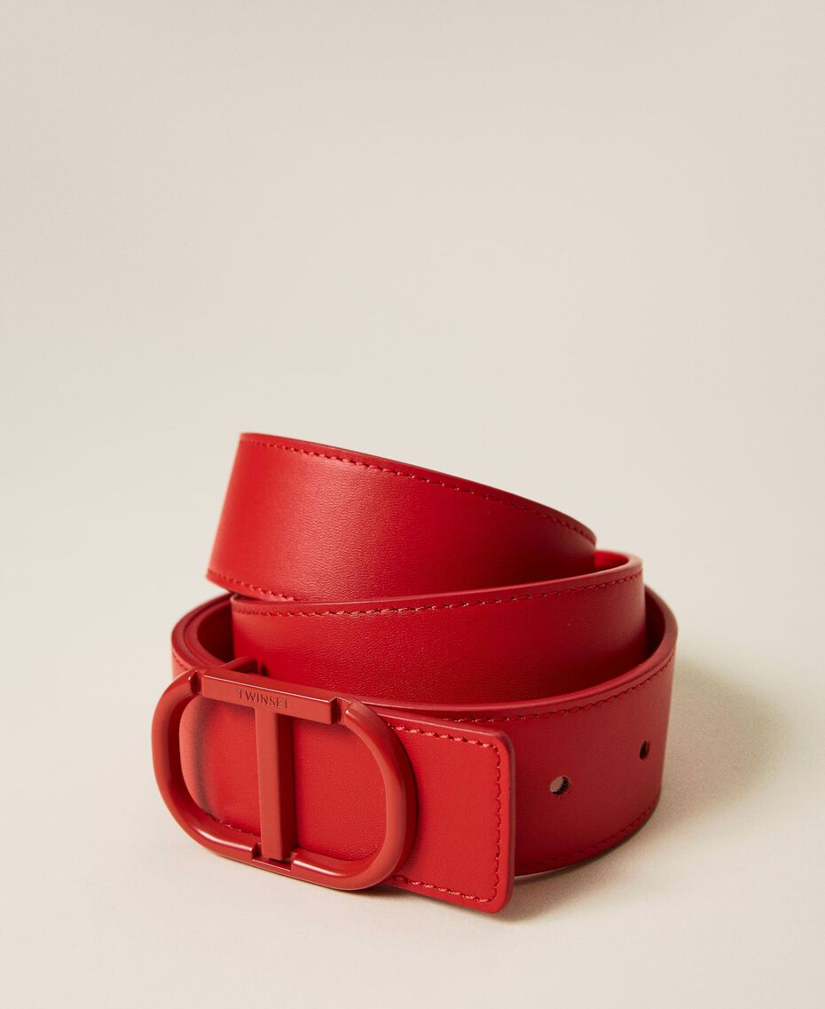 Leather belt with tonal logo Black Woman 222TA406A-03