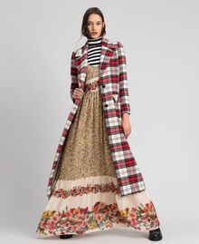 Long coat in chequered wool Macro Tartan Jacquard Woman 192TP2611-0T
