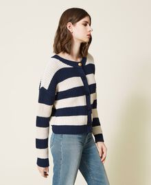 Striped jumper-cardigan Two-tone Indigo Blue / "Snow” White Woman 221TP346K-03