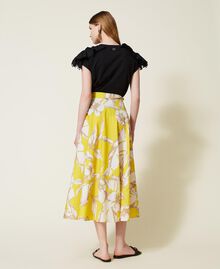 Jupe portefeuille en popeline florale Imprimé Hibiscus Jaune/Blanc « Neige » Femme 221TT2316-03