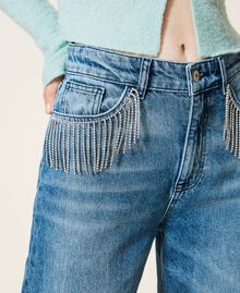 Jeans im Straight-Fit mit Strassfransen Mittleres "Denimblau" Frau 222AP2272-05