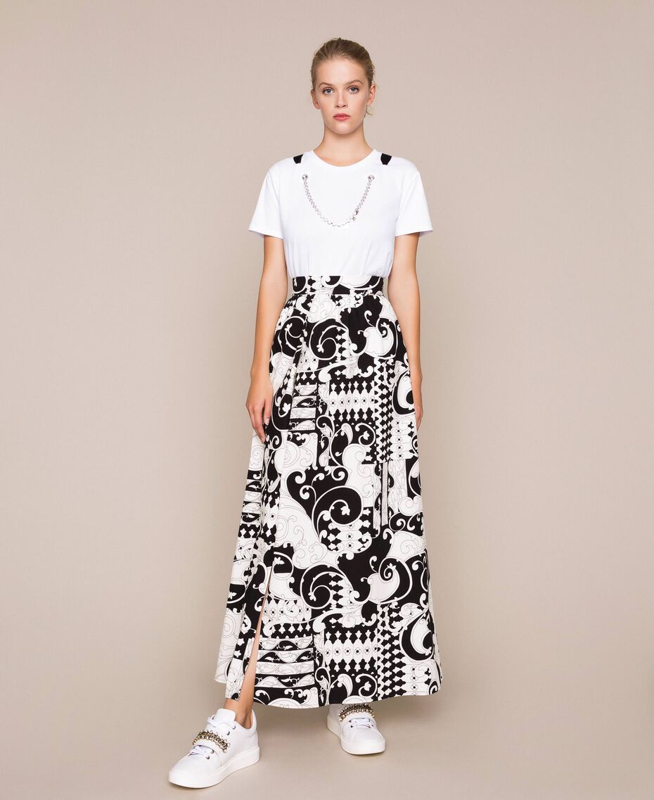 eskalere Dingy ophøre Printed canvas long skirt Woman, Black | TWINSET Milano