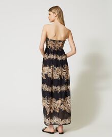 Printed muslin bustier dress Black / “Pale Hemp” Beige Hibiscus Print Woman 231TT2450-03