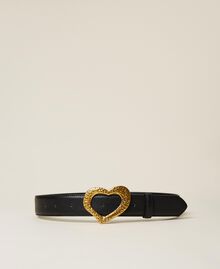 Leather belt with heart shaped buckle Silver Woman 222TA4069-01