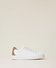 Leather trainers with animal print detail White Woman 222TCP060-01