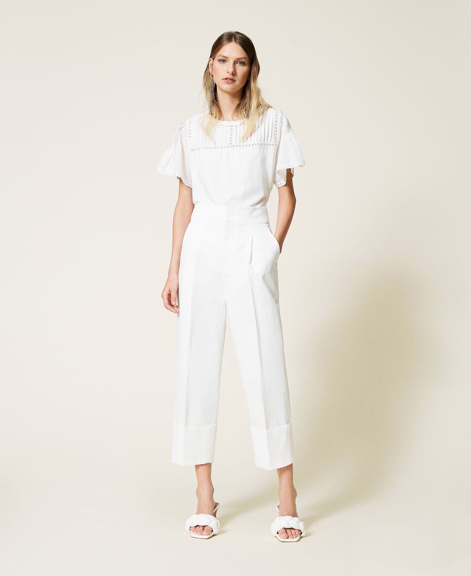 Pantalon cropped en satin opaque Blanc Neige Femme 221TP2650-01