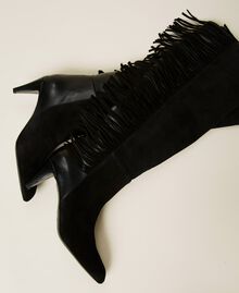 Leather high boots with fringes Black Woman 212TCP10C-02