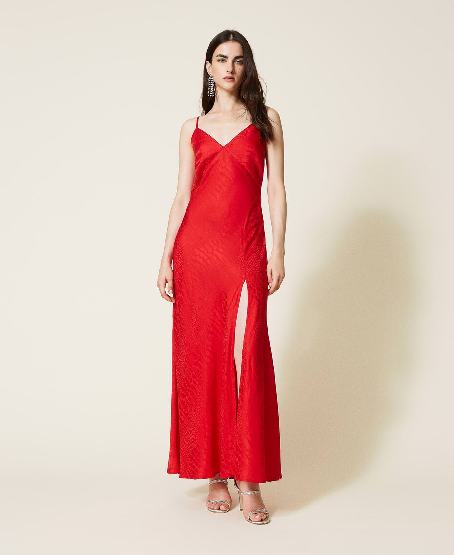 Long jacquard satin dress Poppy Red Woman 222TT2124-01