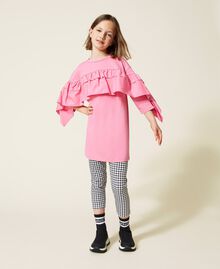 Maxi t-shirt with ruffles and leggings Two-tone "Sunrise" Pink / Houndstooth Print Child 222GJ2392-01