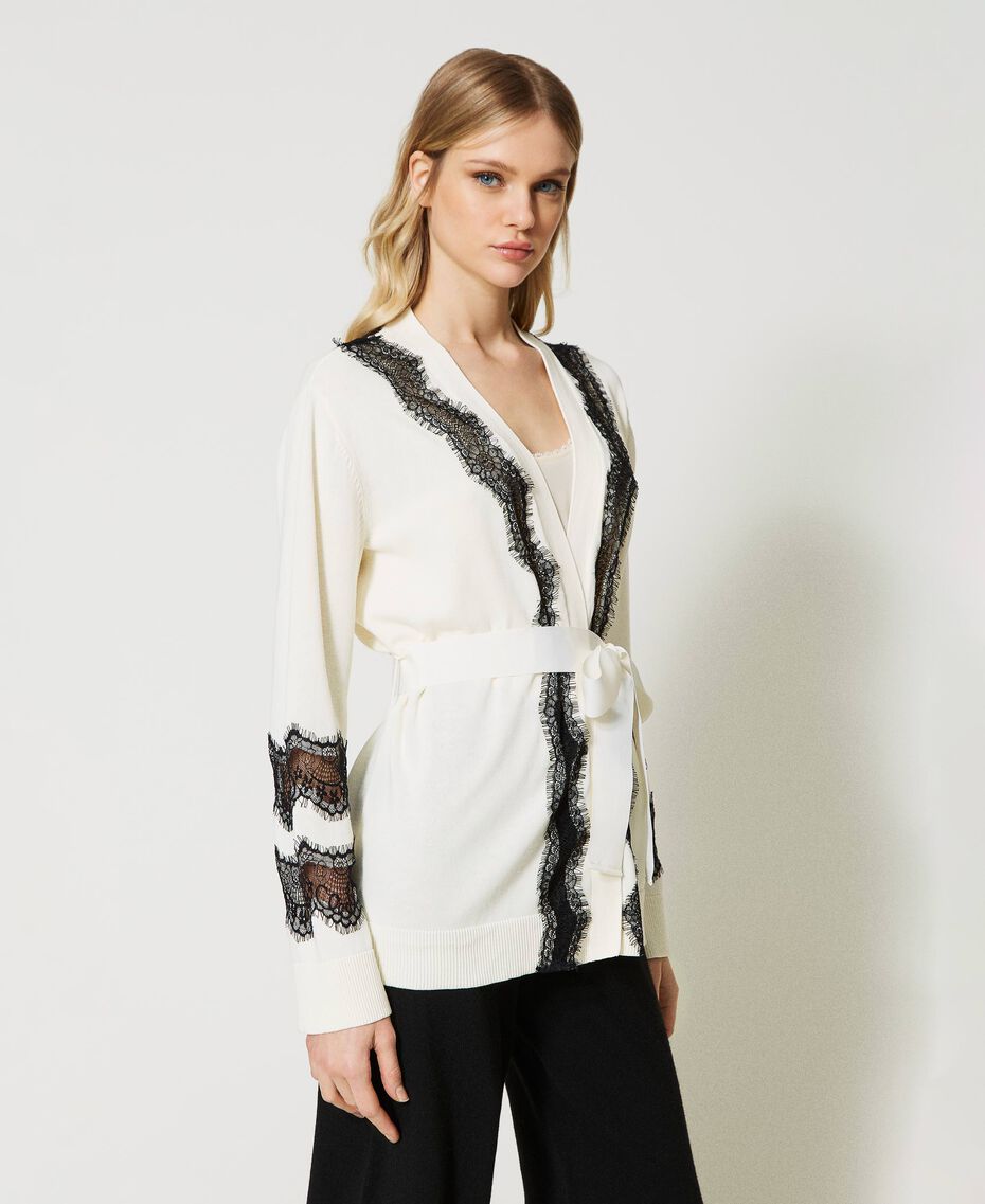 Cardigan with lace inserts Bicolour "Snow" White / Black Woman 231TP3232-02