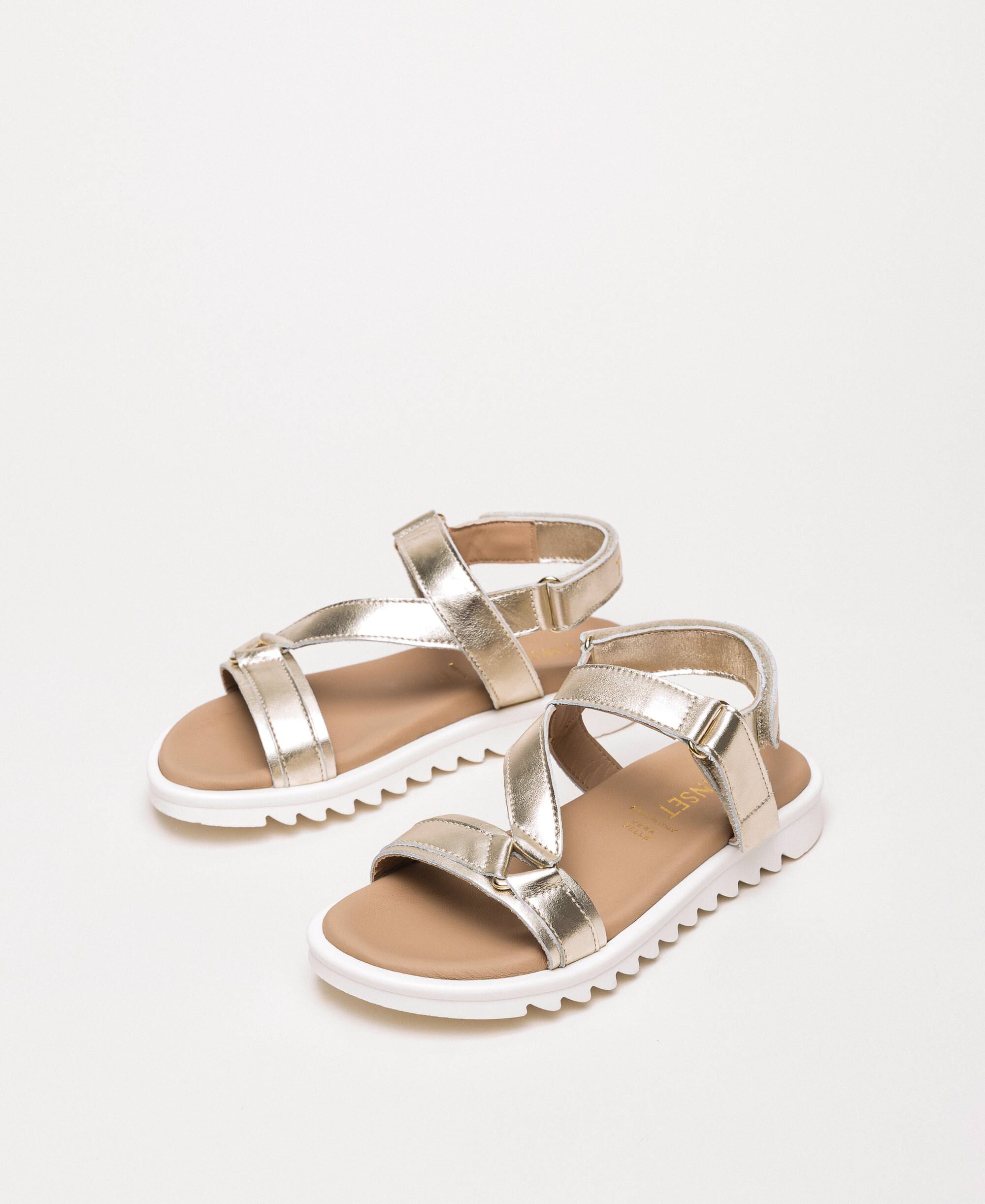 Laminated leather sandals Child, Gold | TWINSET Milano