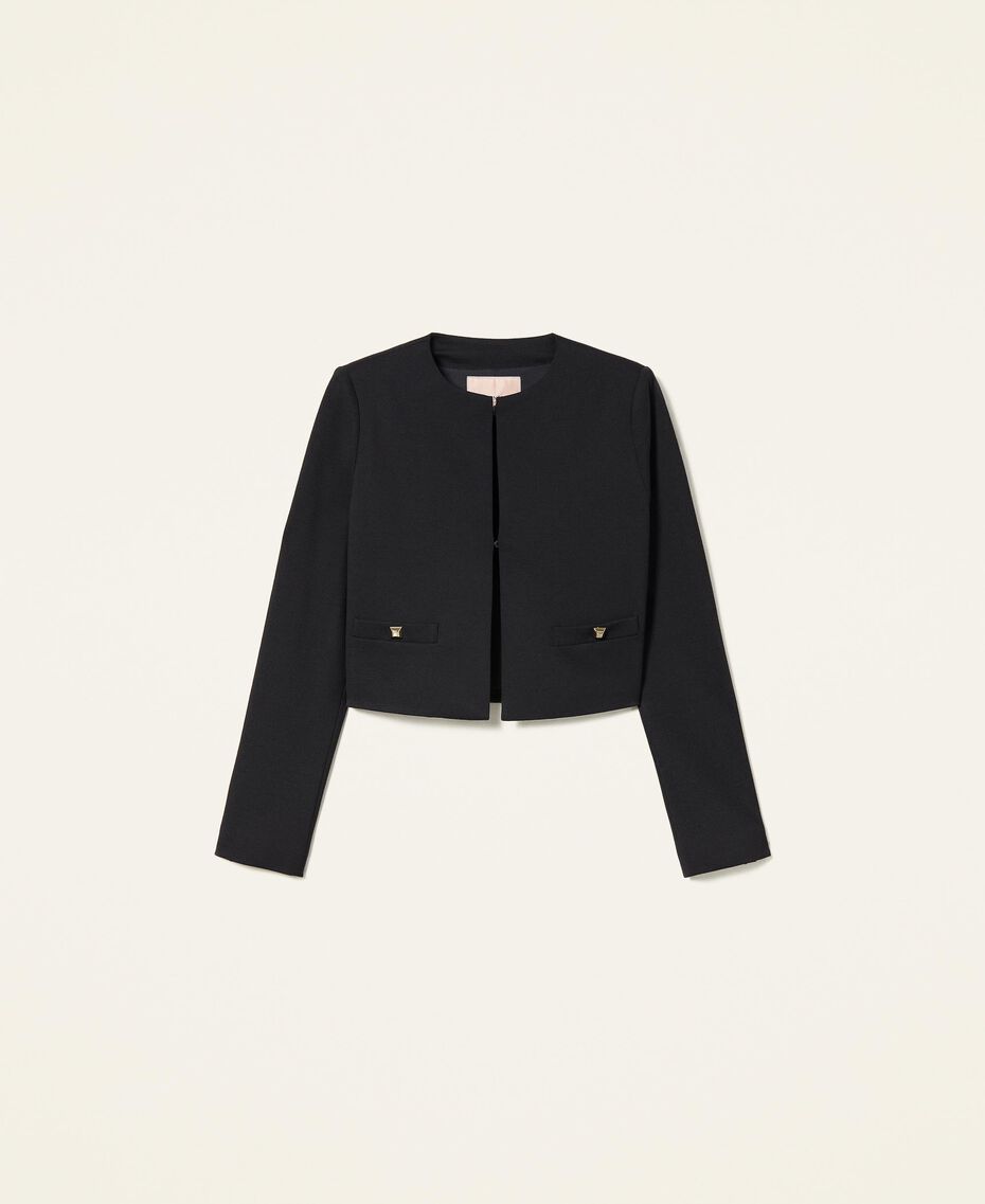 Mandarin collar jacket with studs Black Woman 221TP2663-0S