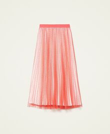 Plumetis tulle long skirt Two-tone “Coral Candy” Red / “Snow” White Woman 212TT2060-0S