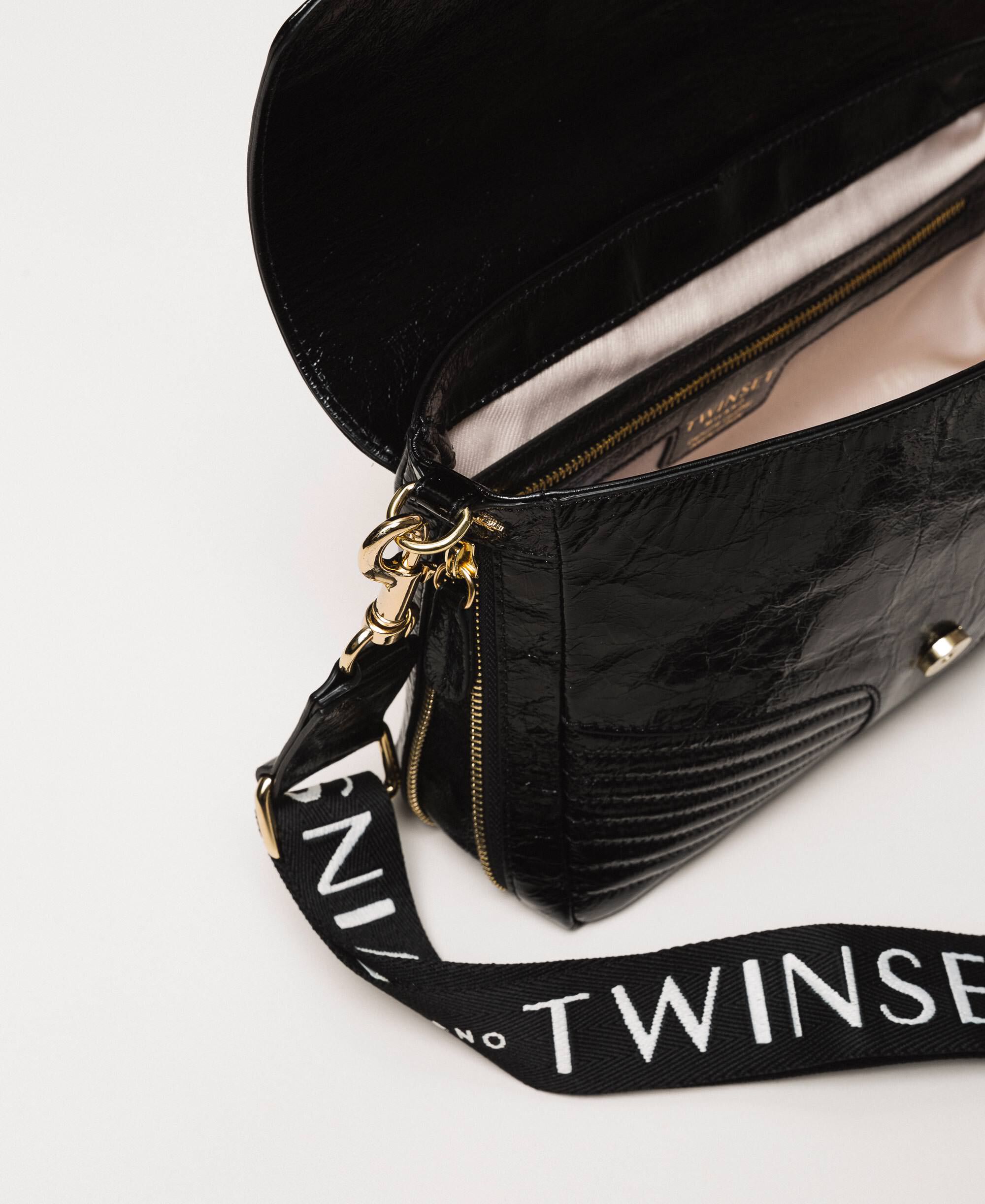 Medium Rebel bag with logo shoulder strap Woman, Black - Twinset