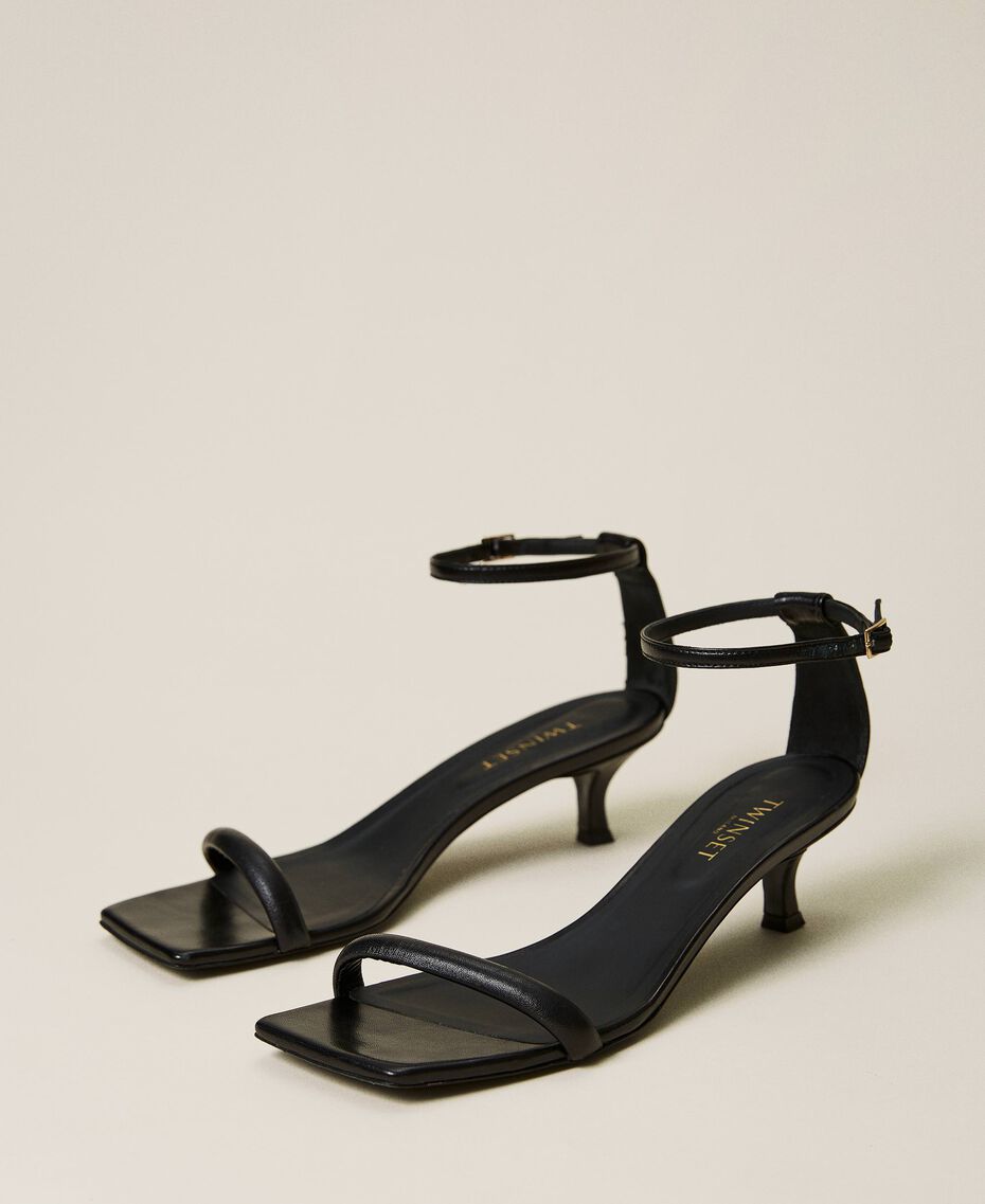 Leather sandals with kitten heels Black Woman 222TCP204-02