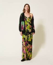 Pique jacquard mohair blend cardigan Multicolour Neon Crazy Flowers Jacquard Woman 222TT3571-0T