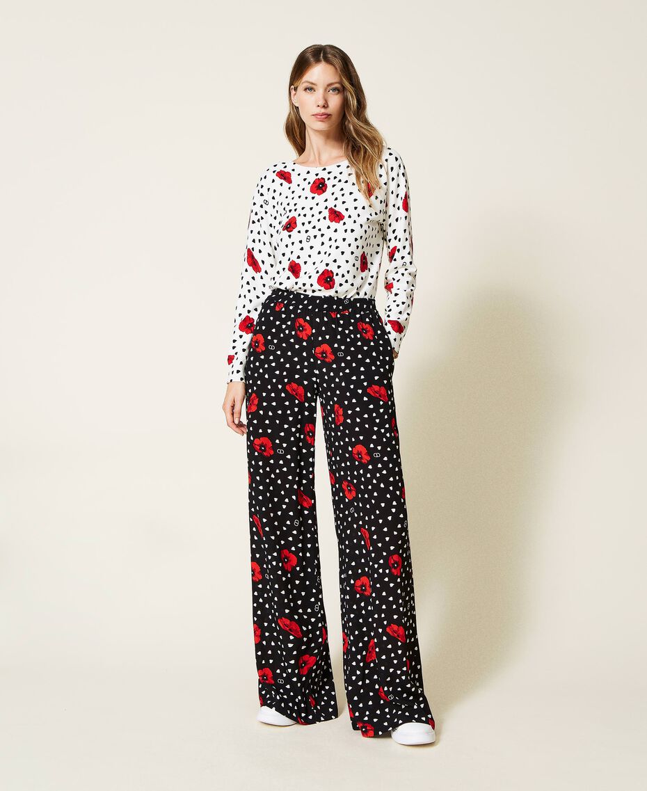 Pantalon avec imprimé cœurs et coquelicots Imprimé Romantic Poppy Noir Femme 222TQ201C-01