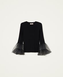 Ribbed jumper with tulle Black Woman 222TT3101-0S