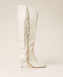 Leather high boots with fringes White Snow Woman 212TCP10G-01