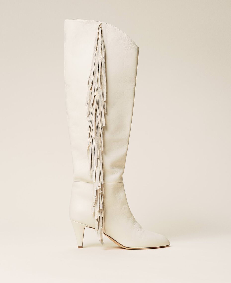 Leather high boots with fringes White Snow Woman 212TCP10G-01