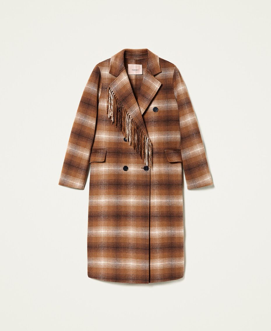 Chequered double wool cloth coat Camel / Black Check Woman 222TP2190-0S