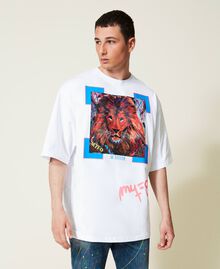T-shirt Myfo avec imprimé lion Blanc Unisexe 999AQ2098-06