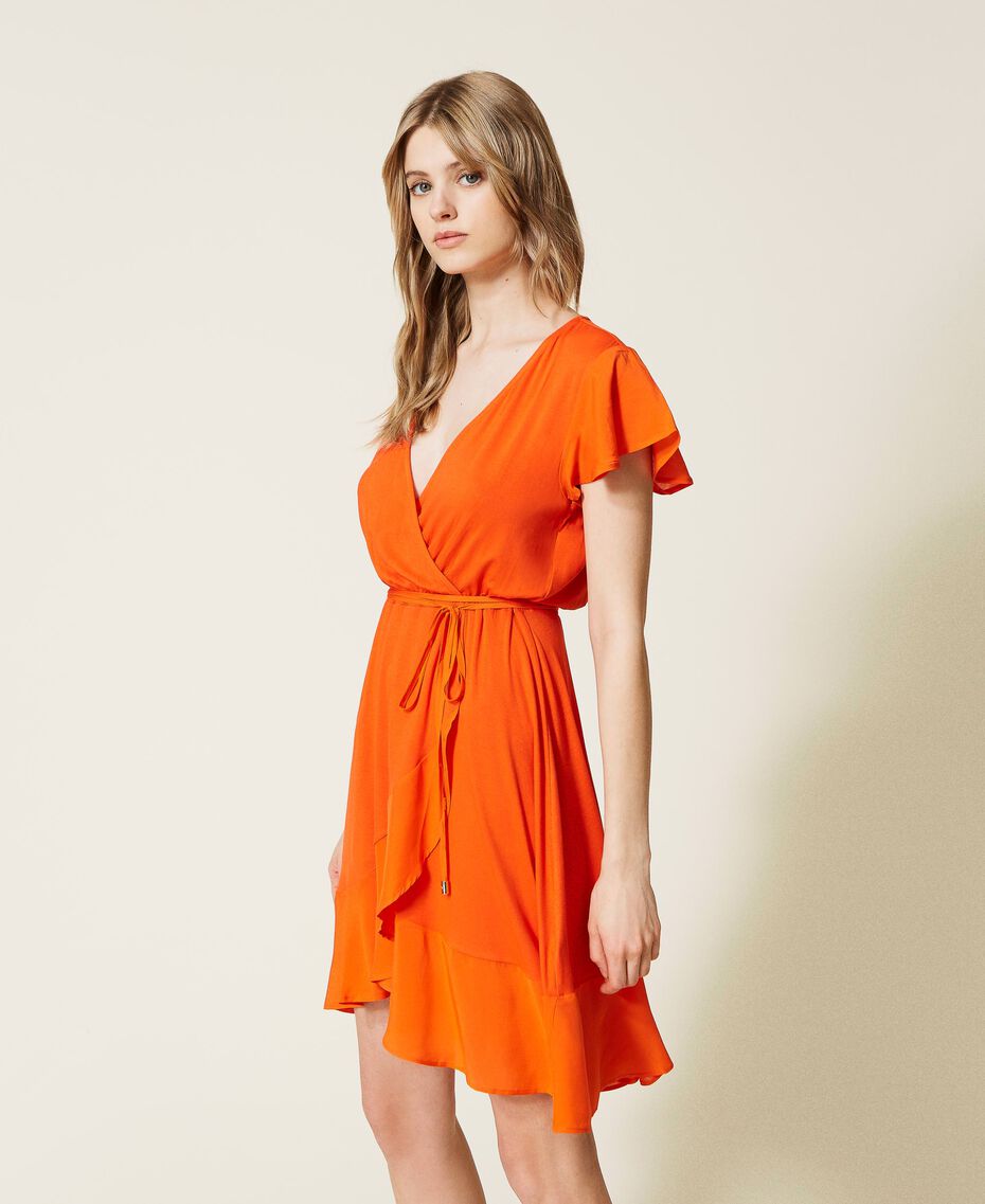 Short dress with asymmetric flounce "Orange Sun” Orange Woman 221LB2LFF-01