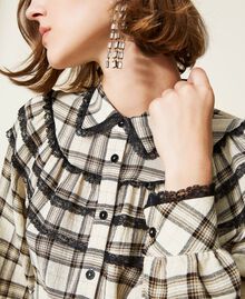 Chequered shirt with lace Ivory / "Golden Rock” Beige Check Woman 212TT2161-05