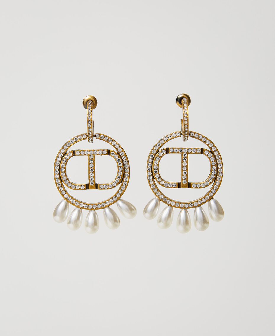 Earrings with Oval T logo and pearls “Aged Coppery Brass” Gold Woman 231TA4179-01