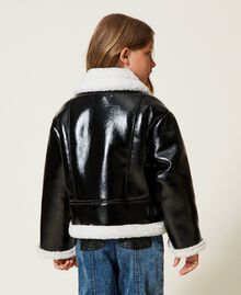 Leather-like biker jacket with faux fur Black Child 222GJ2010-03