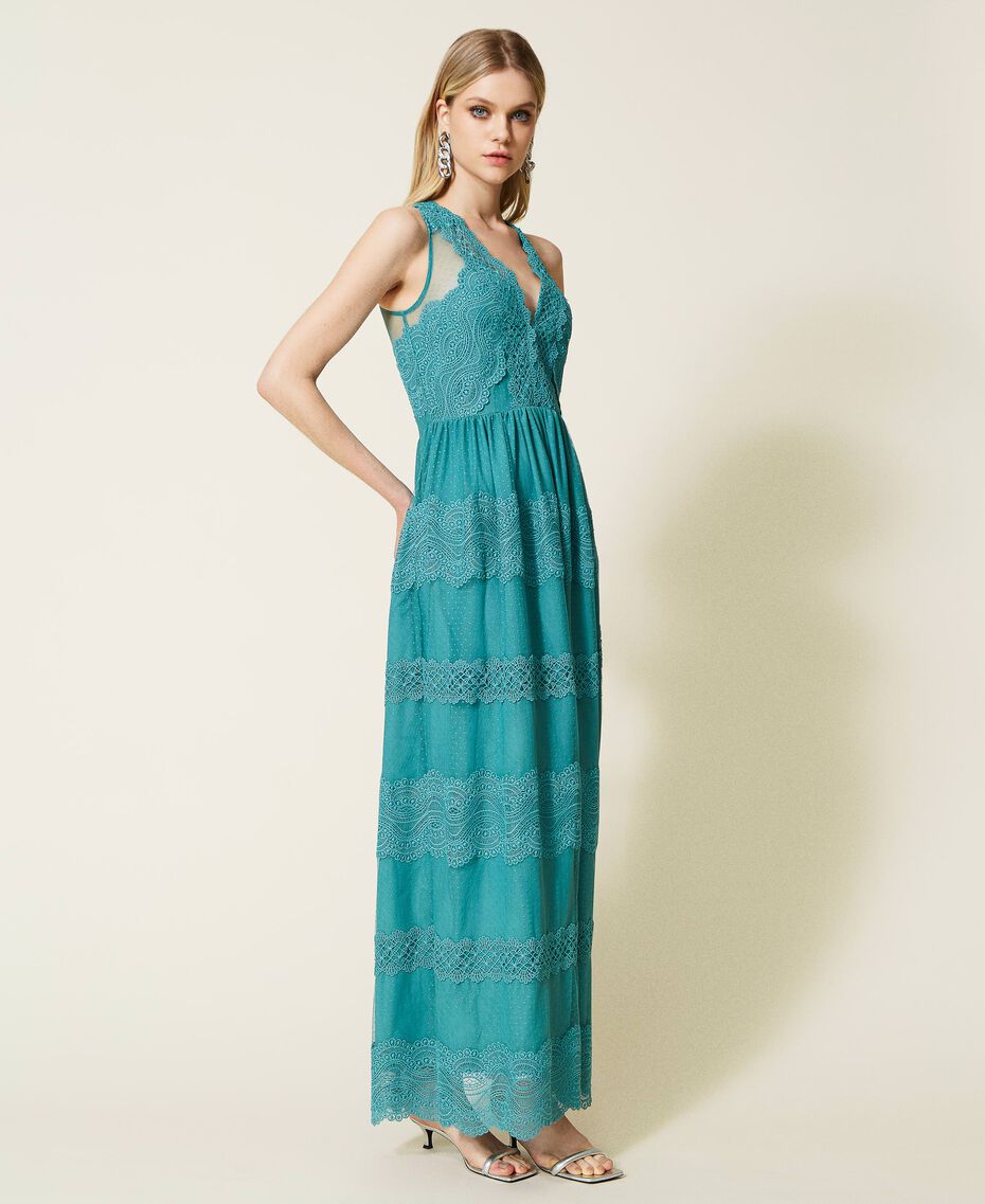 Full-length tulle and lace gown "Bristol” Blue Woman 222TP2251-02