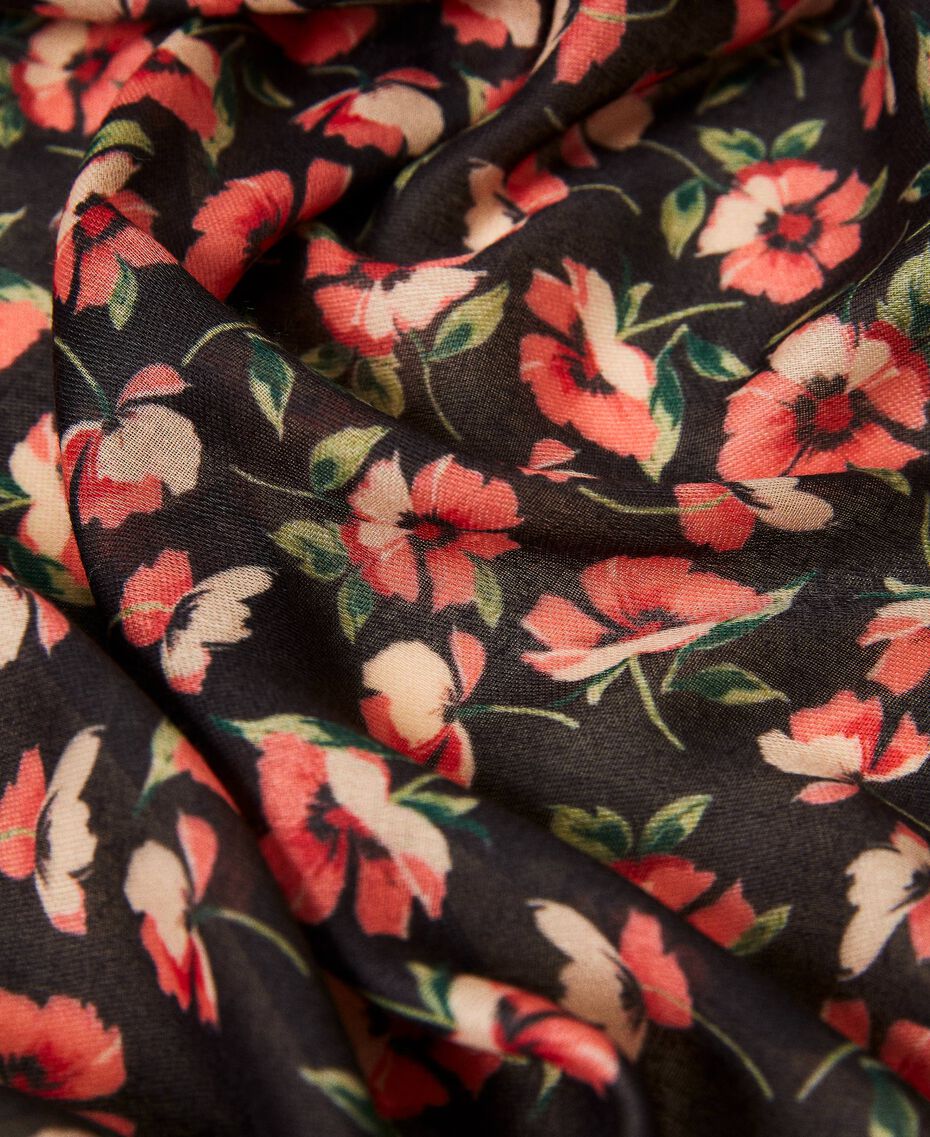 Floral print kefiah Fadeout Black / “Coral Candy” Red Flowers Woman 212TO504J-02