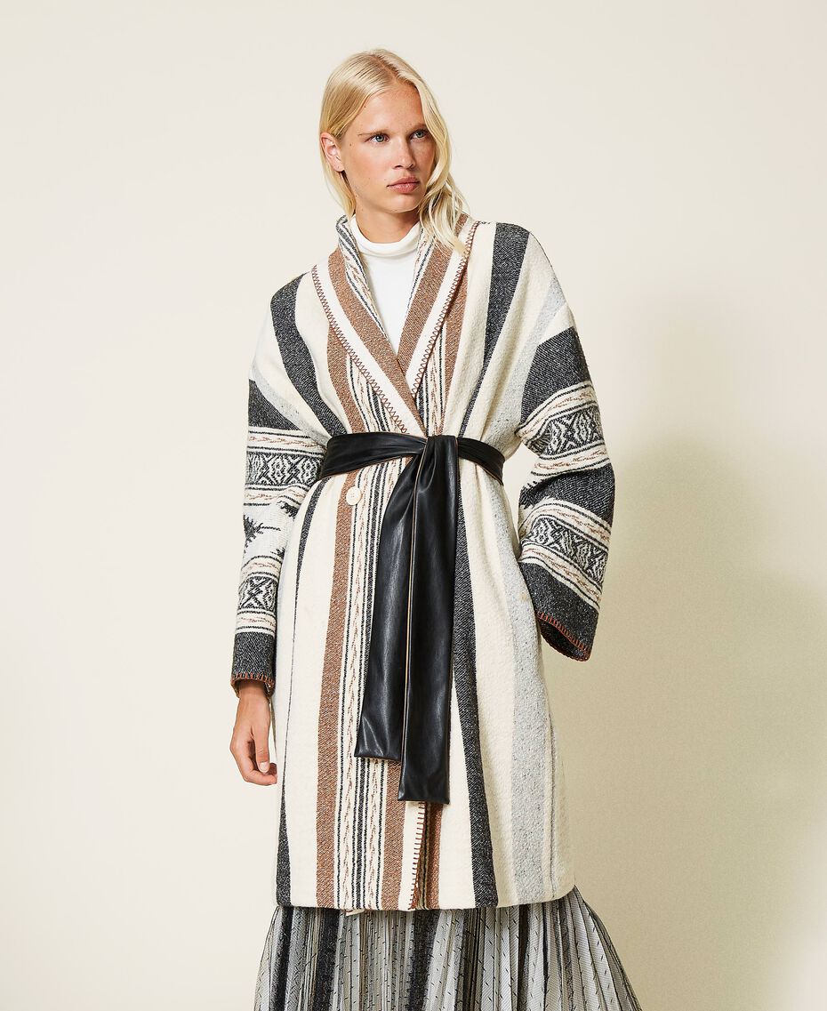 Textured wool blend coat Snow Stripe Design Mat Woman 212TT2221-02