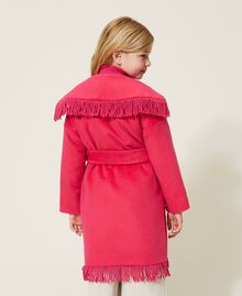 Velour wool cloth coat with fringes Silk Fuchsia Child 222GJ2252-04