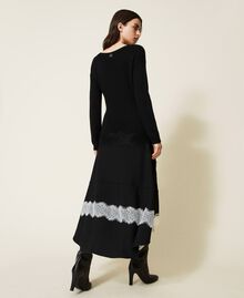 Midi knit dress with inserts Bicolour Black / "Snow" White Woman 222TT3283-04