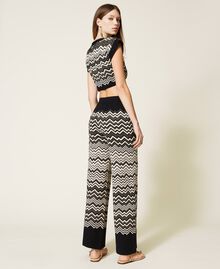 Pantalon jacquard avec motif à chevrons Multicolore Chanvre/Noir/Or Femme 221LB31KK-03