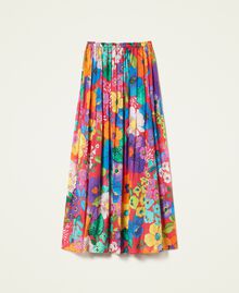 Long floral muslin skirt “Azalea” Pink Mexico Flower Print Woman 221TT2305-0S