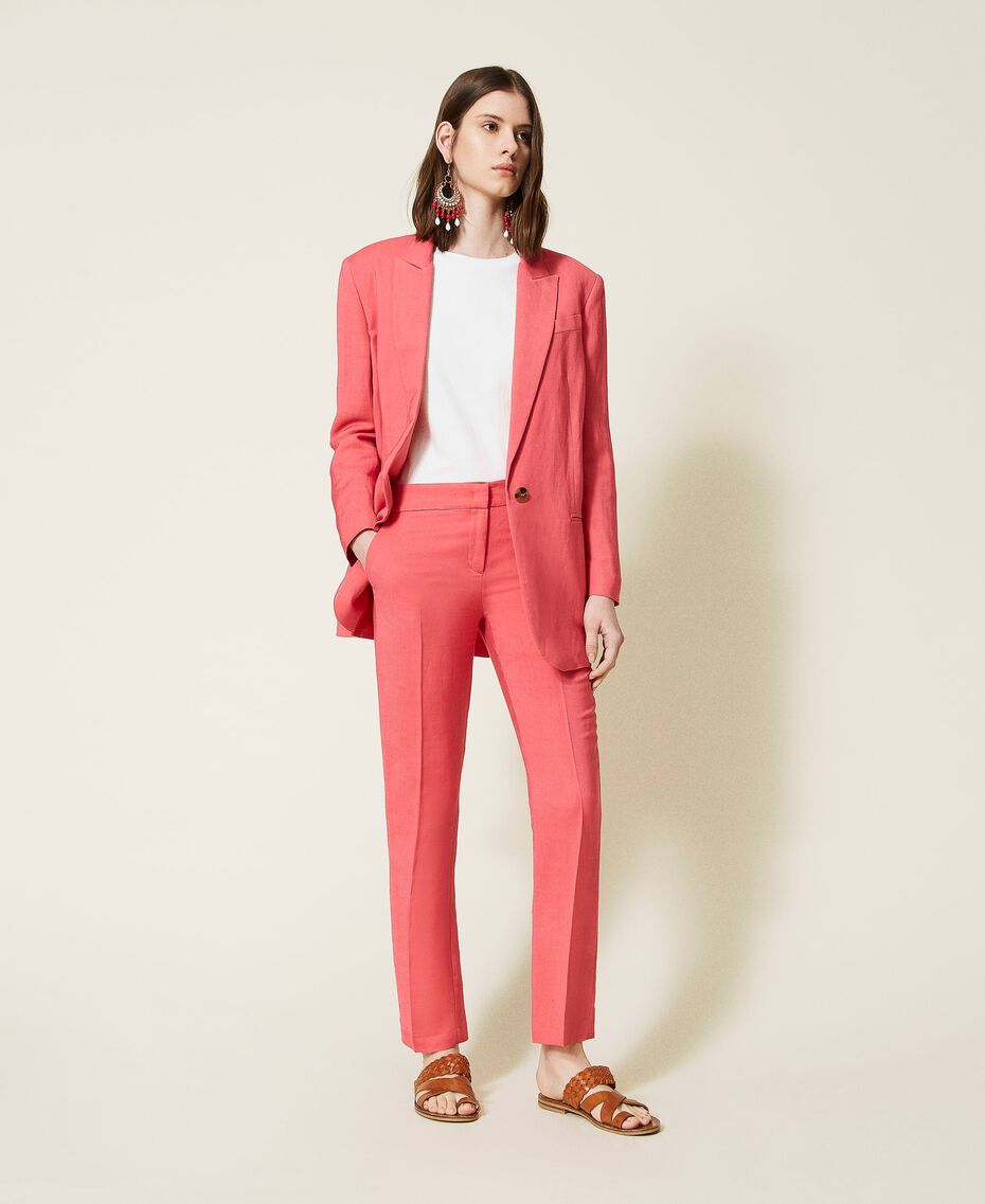 Linen blend twill cigarette trousers "Wild Azalea” Red Woman 221TT2199-03
