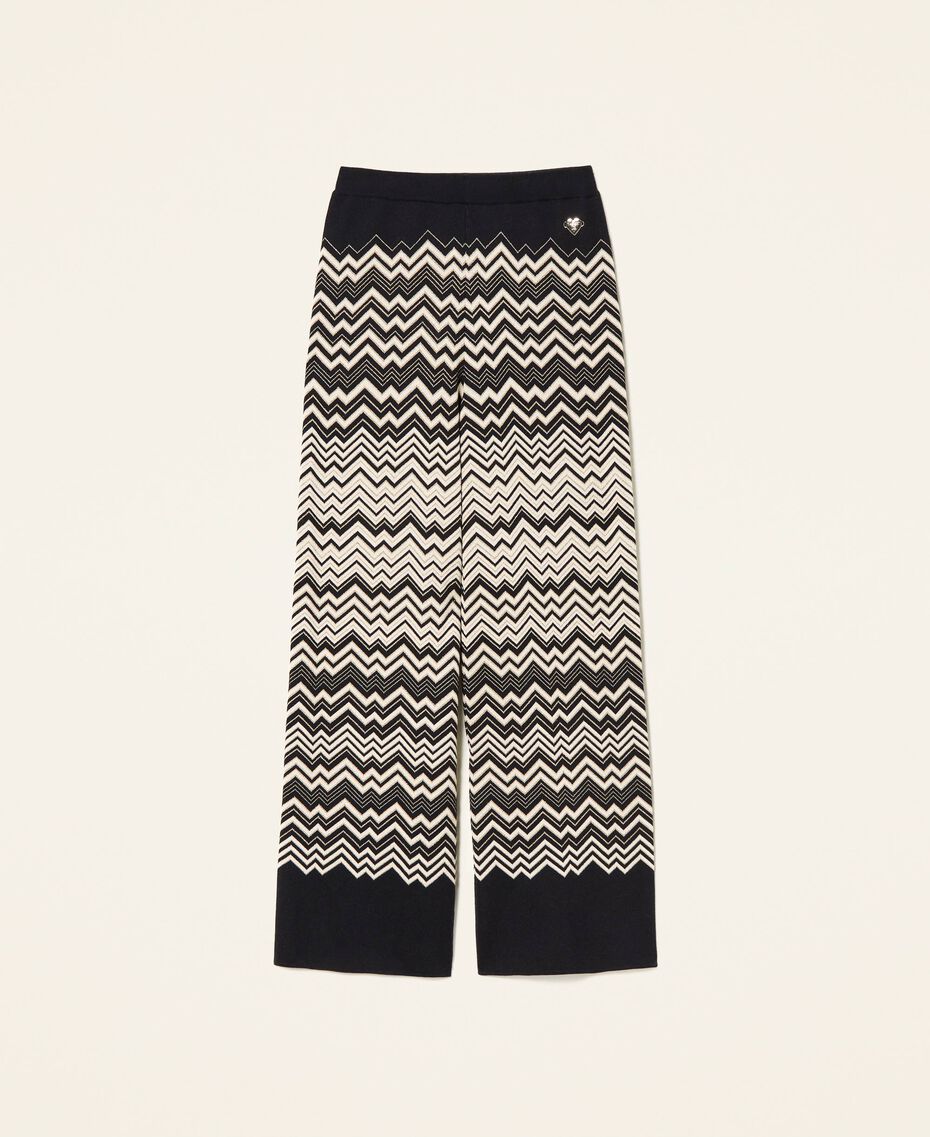 Pantalon jacquard avec motif à chevrons Multicolore Chanvre/Noir/Or Femme 221LB31KK-0S
