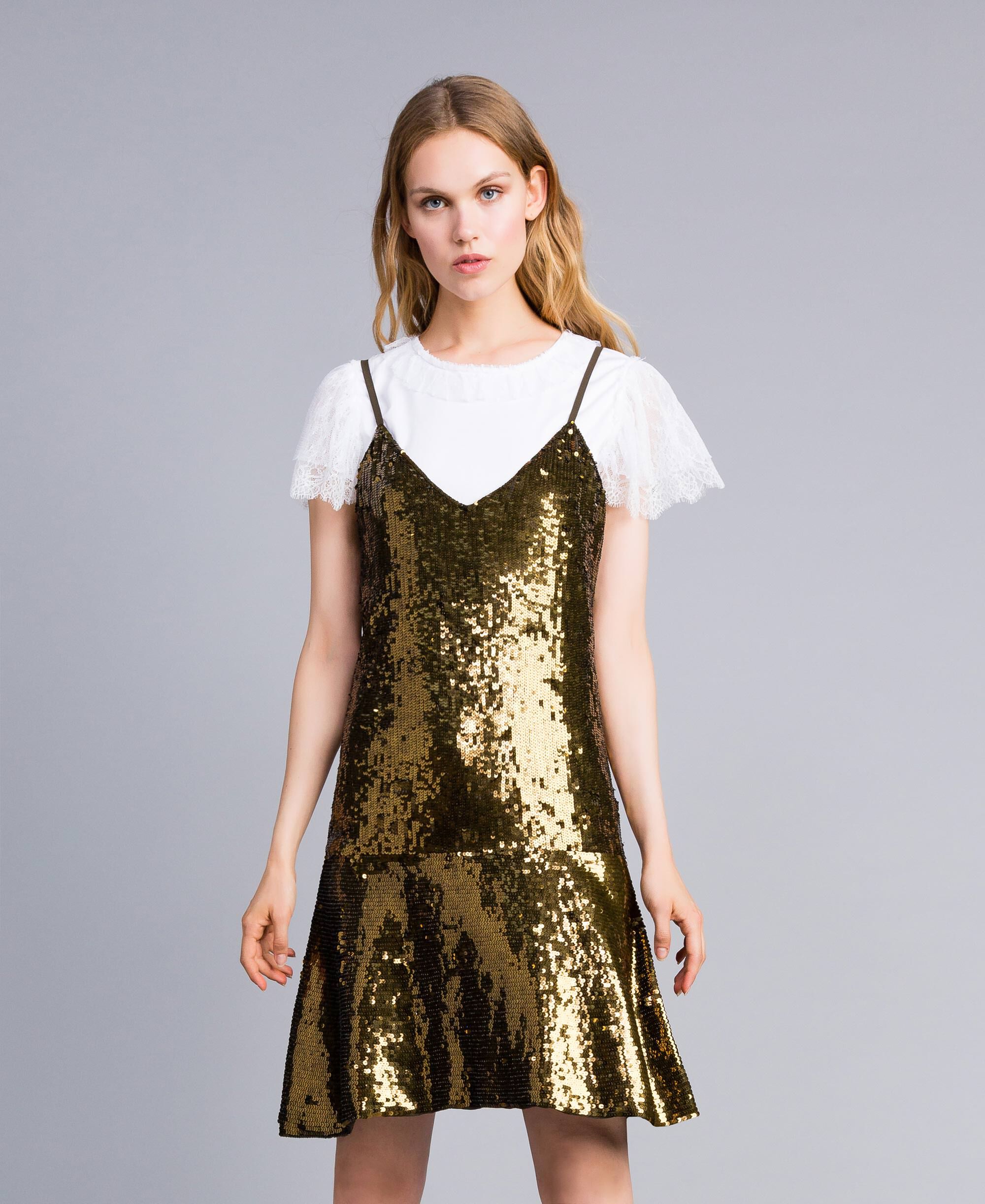 green and gold sequin dress