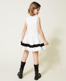 Scuba dress with rhinestone logo Bicolour Off White / Black Child 222GJ2141-04
