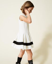Scuba dress with rhinestone logo Bicolour Off White / Black Child 222GJ2141-03